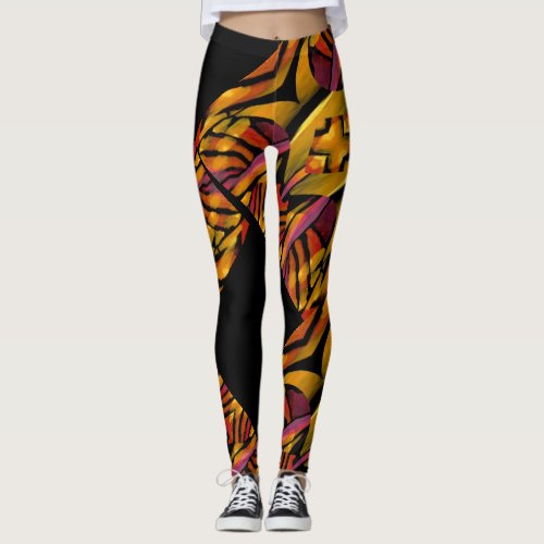 African Gold on PurpleGoldRedBlackOrange Leggings