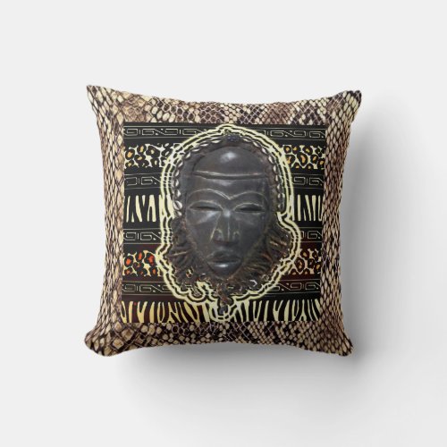 African Good Luck Mask Throw Pillow