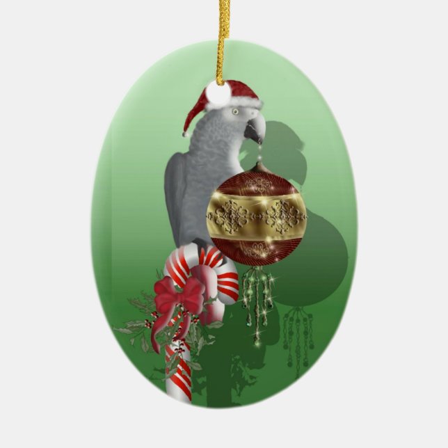African Gray Ceramic Ornament (Front)