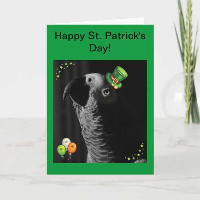 African Gray Happy St. Patrick's Day Greeting Card (Front)