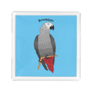 African gray parrot cartoon illustration  acrylic tray