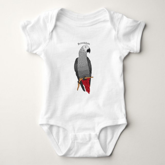 African gray parrot cartoon illustration  baby bodysuit (Front)