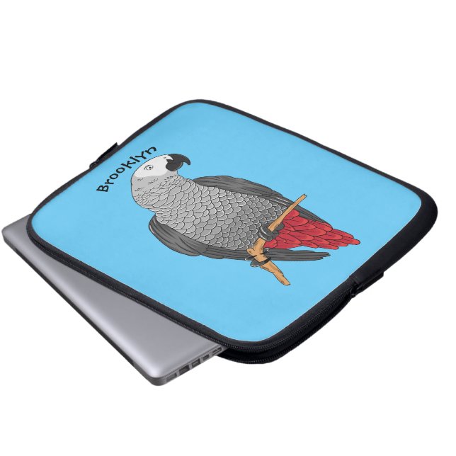 African gray parrot cartoon illustration  laptop sleeve (Front Bottom)