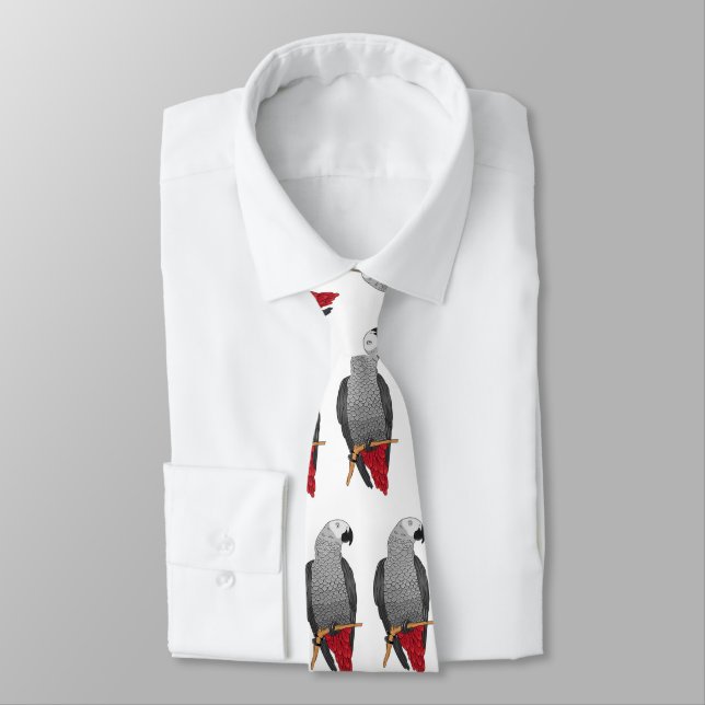 African gray parrot cartoon illustration  neck tie (Tied)