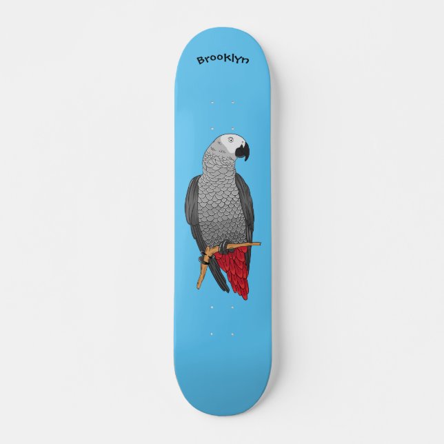 African gray parrot cartoon illustration skateboard (Front)
