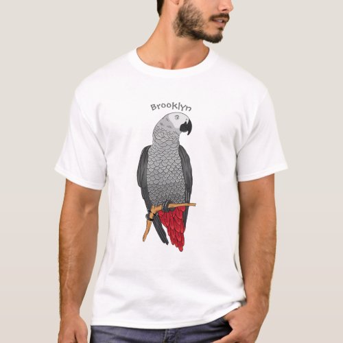 African gray parrot cartoon illustration T_Shirt
