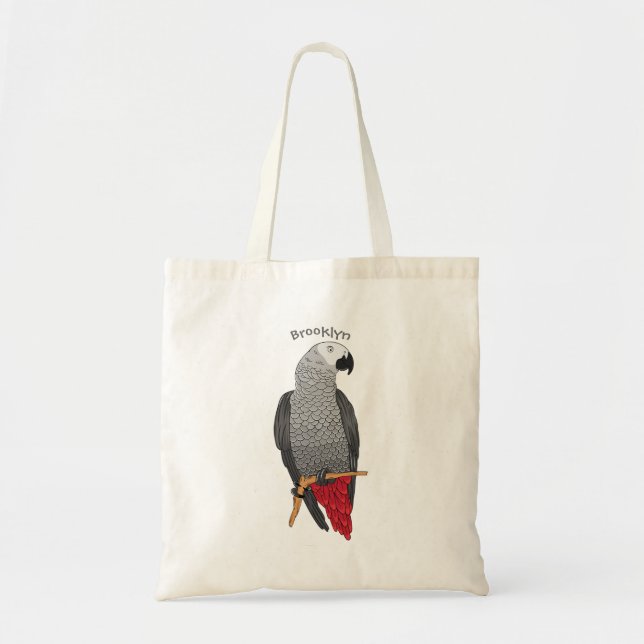 African gray parrot cartoon illustration  tote bag (Front)