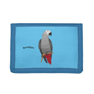 African gray parrot cartoon illustration trifold wallet