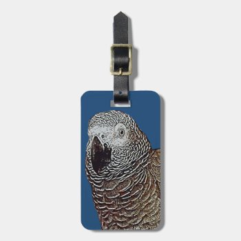 African Gray Parrot Luggage Tag by PawsForaMoment at Zazzle
