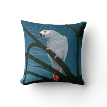 African Gray Parrot on throw pillow