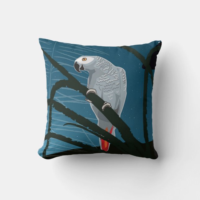 African Gray Parrot on throw pillow (Front)