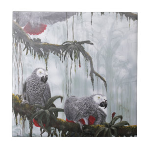 African Gray Parrots flying free Ceramic Tile