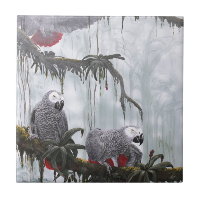 African Gray Parrots flying free Ceramic Tile (Front)