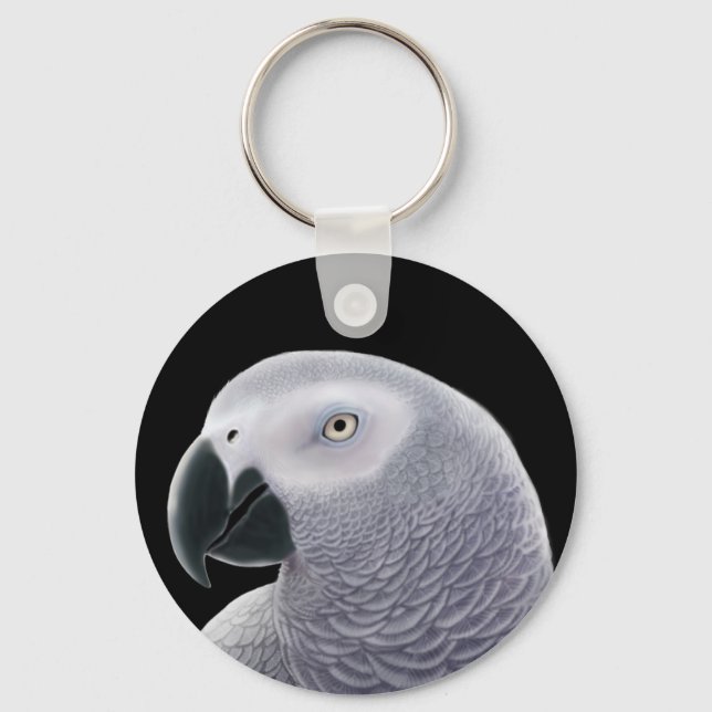 African Gray Portrait Keychain (Front)