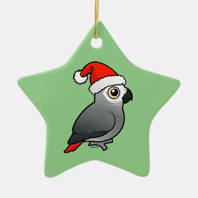 African Gray Santa Ceramic Ornament (Front)