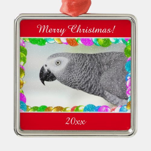 African Gray Snowy Christmas Metal Ornament