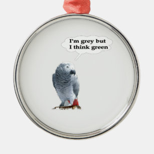 African Gray Thinks Green Metal Ornament