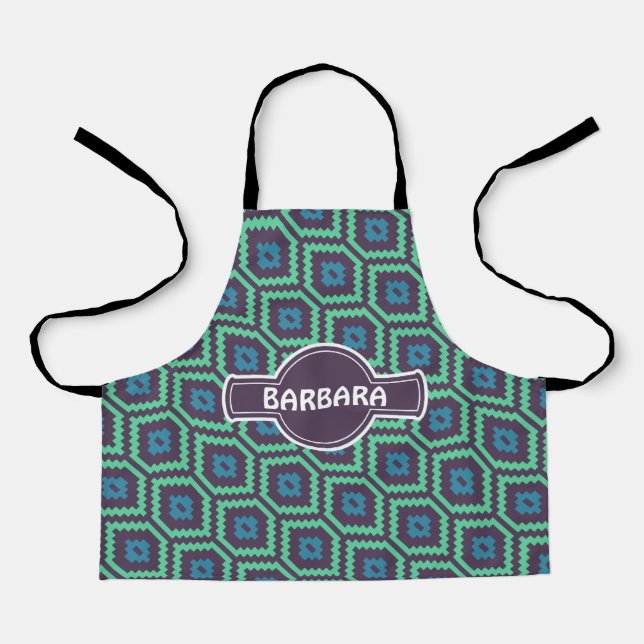African Green Blue Minimal Pattern Apron (Front)
