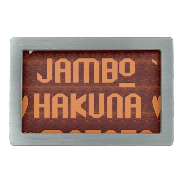 African Greeting: Jambo Hakuna Matata Wood Design Belt Buckle (Front)