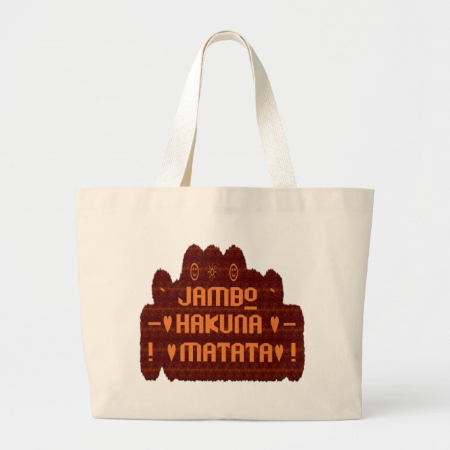 African Greeting: Jambo Hakuna Matata Wood Design Large Tote Bag (Front)