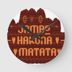 African Greeting: Jambo Hakuna Matata Wood Design Round Clock