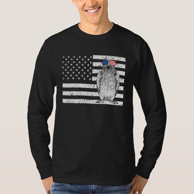 African Grey 4th of July Bird US American Flag Pat T-Shirt (Front)