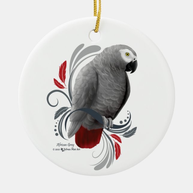 African Grey Ceramic Ornament (Front)