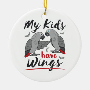 African Grey Mom Dad My Kids Have Wings Ceramic Ornament