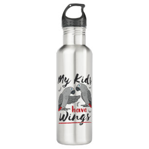 African Grey Mom Dad My Kids Have Wings Stainless Steel Water Bottle
