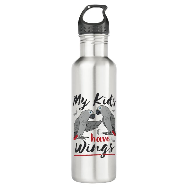 African Grey Mom Dad My Kids Have Wings Stainless Steel Water Bottle (Front)