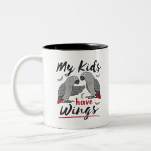 African Grey Mom Dad My Kids Have Wings Two-Tone Coffee Mug