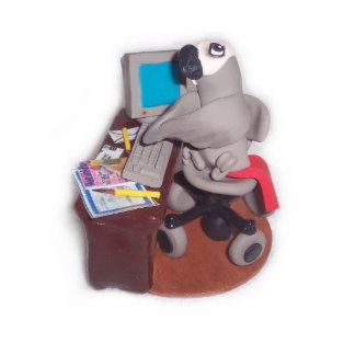 African Grey Parrot at Computer Cutout