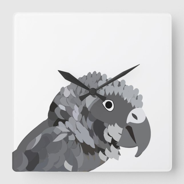 African Grey Parrot Bird Square Wall Clock (Front)