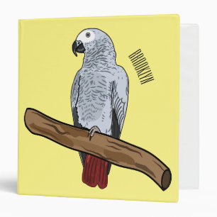 African grey parrot cartoon illustration 3 ring binder