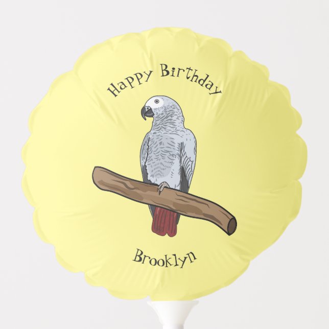 African grey parrot cartoon illustration balloon (Front)