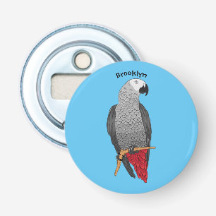 African grey parrot cartoon illustration bottle opener