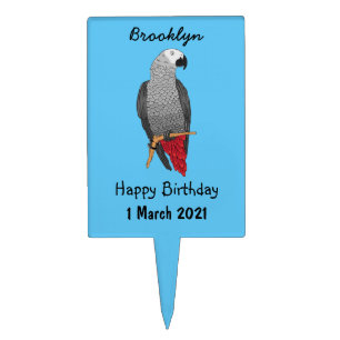 African grey parrot cartoon illustration cake topper