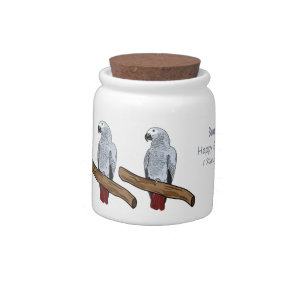 African grey parrot cartoon illustration candy jar