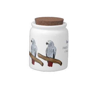 African grey parrot cartoon illustration candy jar