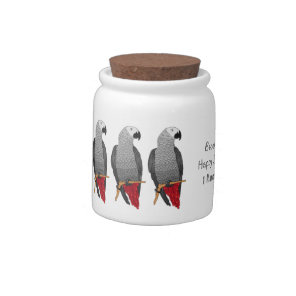 African grey parrot cartoon illustration candy jar