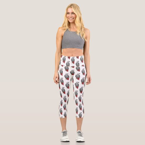 African grey parrot cartoon illustration capri leggings