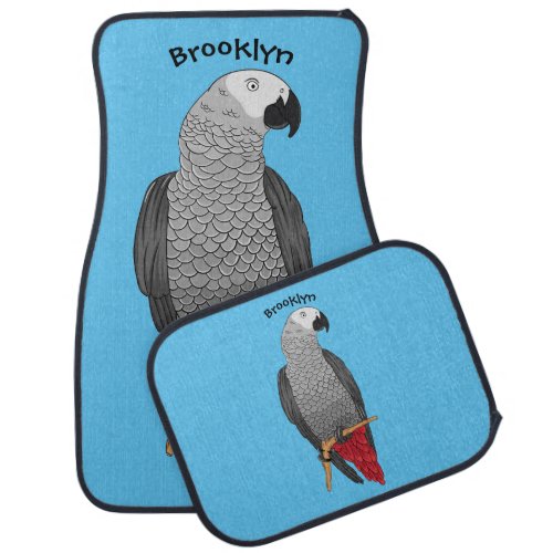 African grey parrot cartoon illustration  car floor mat