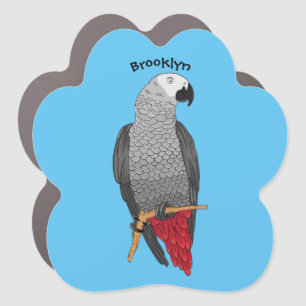African grey parrot cartoon illustration car magnet