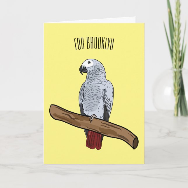 African grey parrot cartoon illustration  card (Front)