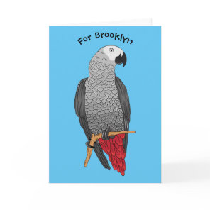 African grey parrot cartoon illustration card