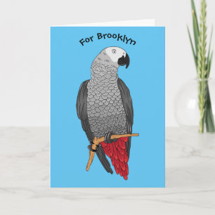 African grey parrot cartoon illustration card