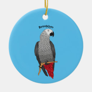 African grey parrot cartoon illustration ceramic ornament