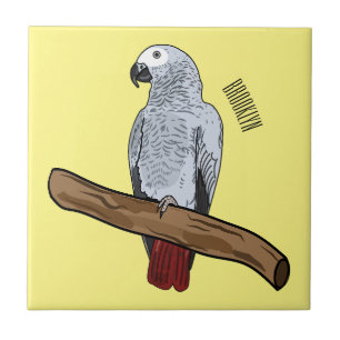African grey parrot cartoon illustration ceramic tile