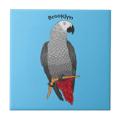 African grey parrot cartoon illustration ceramic tile