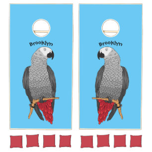 African grey parrot cartoon illustration cornhole set